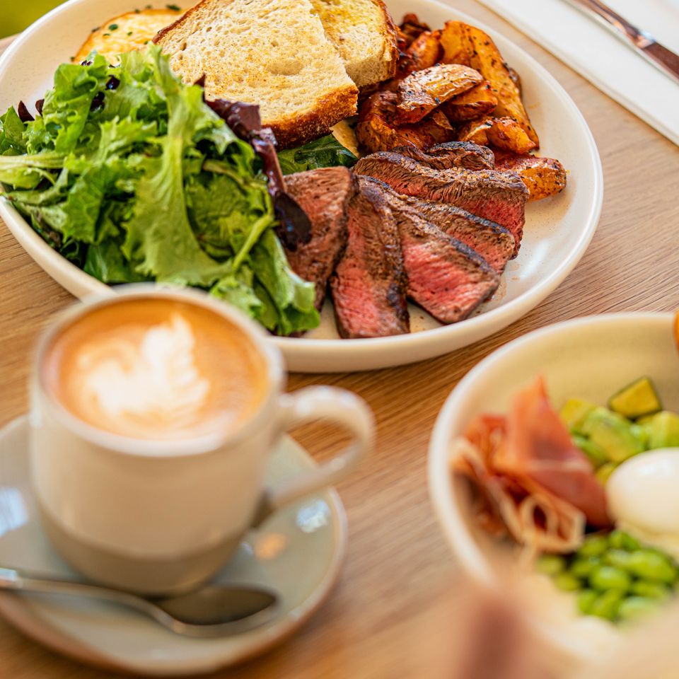 Steak and eggs served at Café Maud